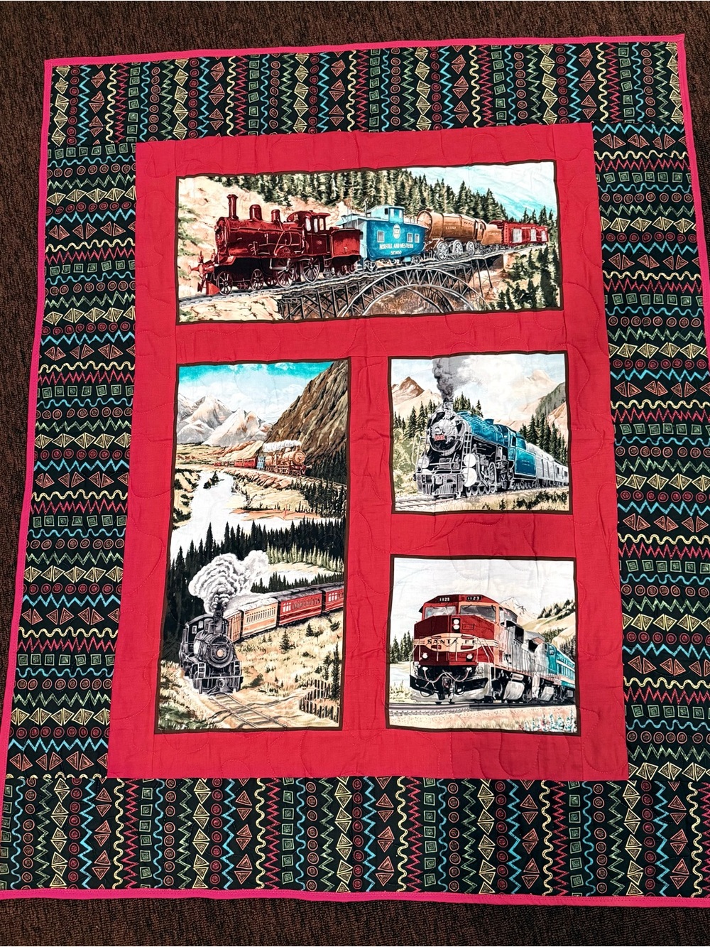 🧵 Handmade Train‑Theme Throw Blanket (40” x 60”)
